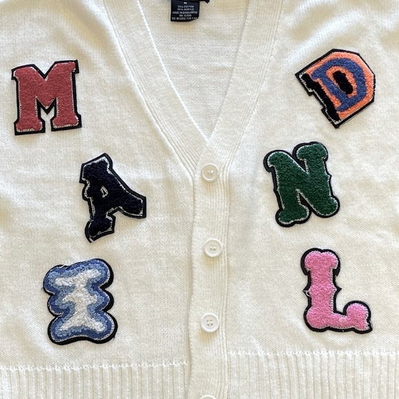 Vintage Y2K Runway 7 Preppy Letter Print V-Neck Cardigan Knit Sweater Medium - Picture 13 of 15